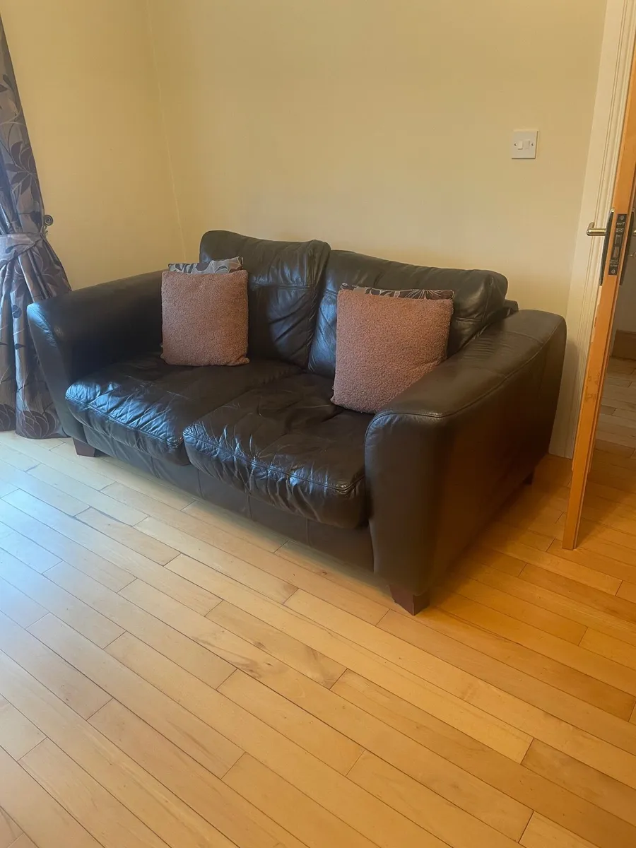 Brown Real Leather 2-Seater Couch . - Image 4