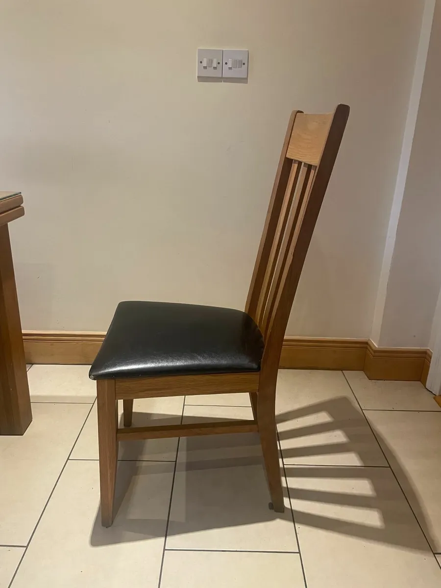 6 Solid Oak Dining Chairs with Brown Leather Seats - Image 4