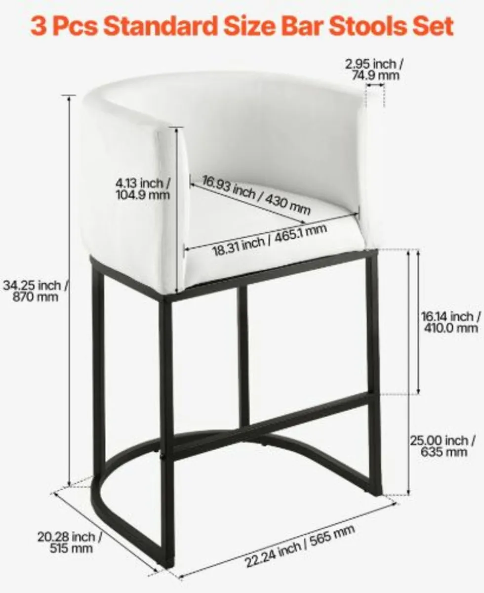 Bar Stool Set of 3, 63cm Counter Height Stools, - Image 4