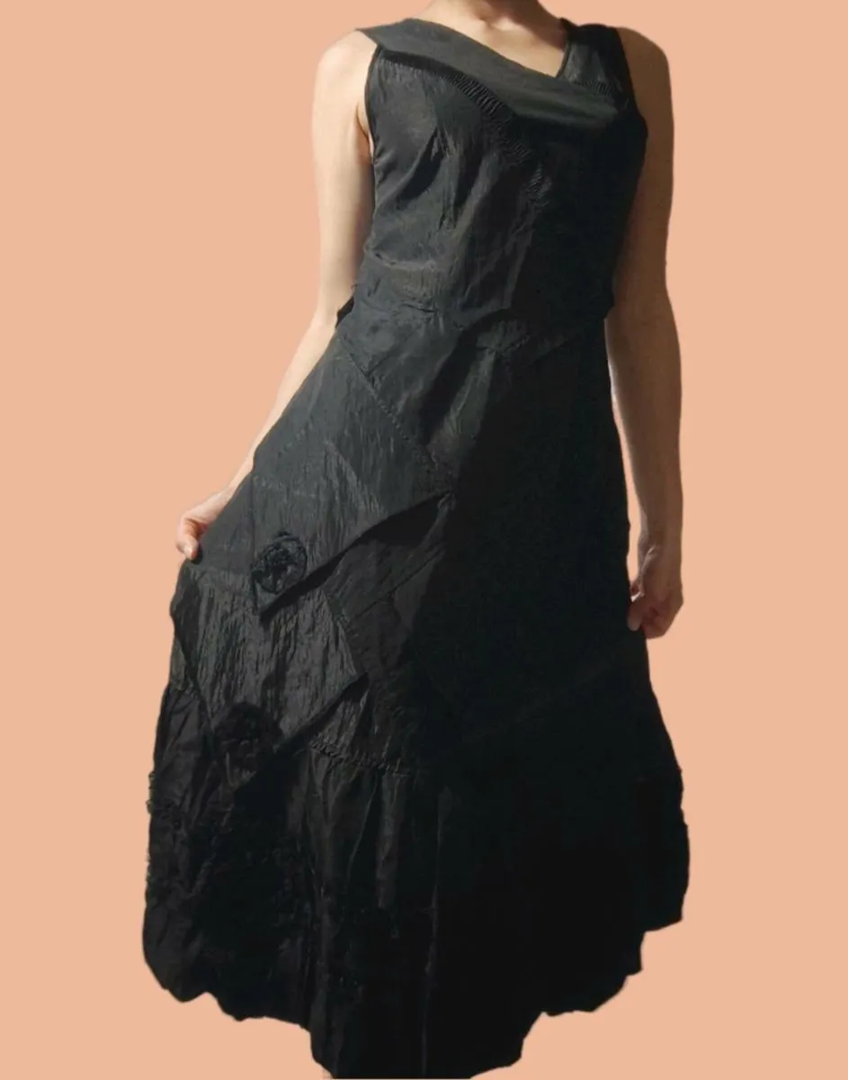 Black patchwork midi dress 7 Sins– unique textured - Image 1