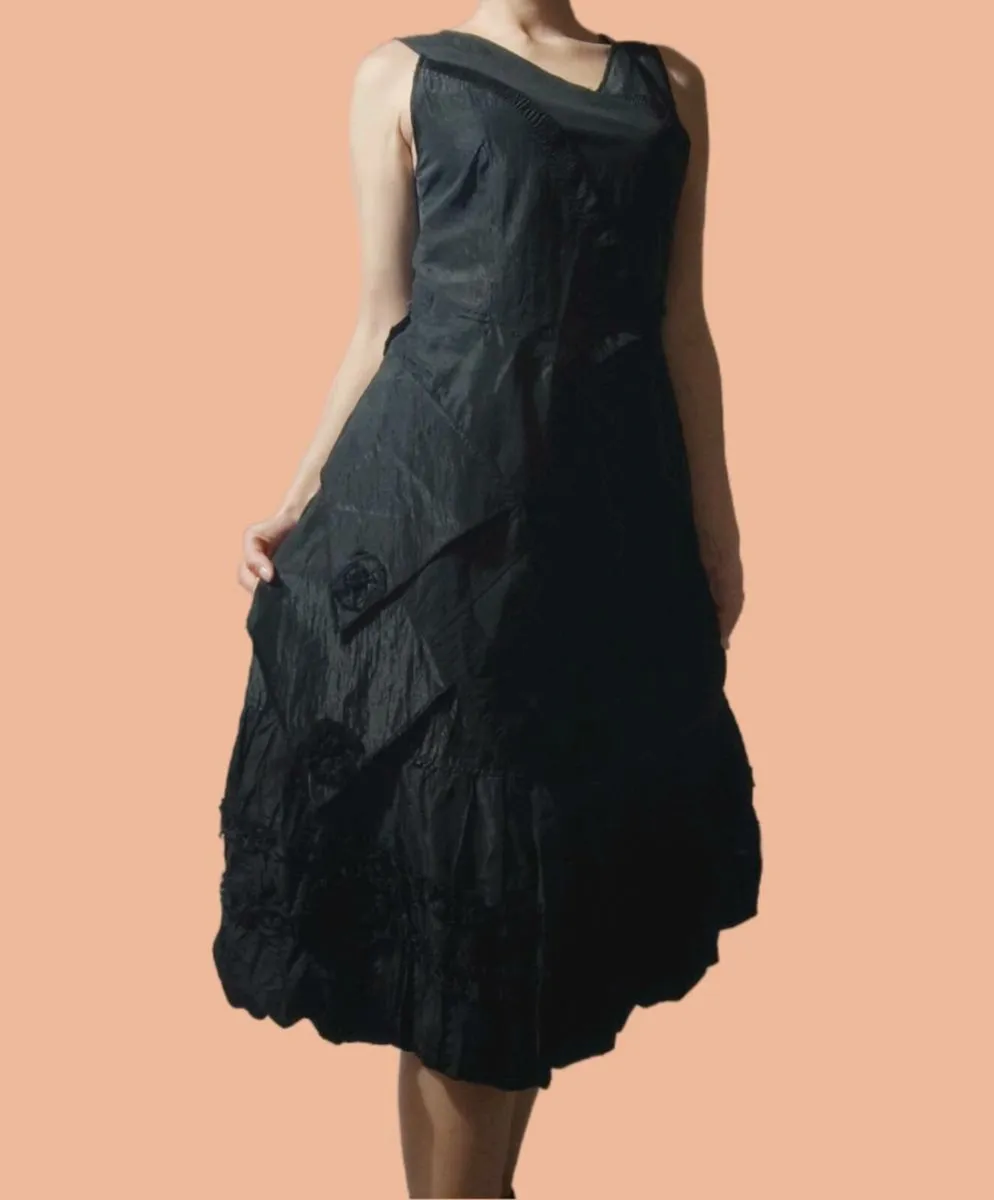 Black patchwork midi dress 7 Sins– unique textured - Image 2