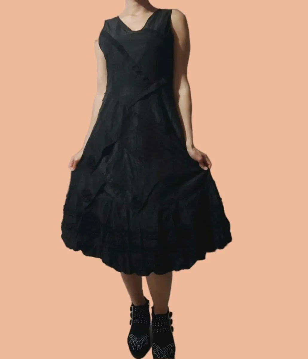 Black patchwork midi dress 7 Sins– unique textured - Image 3