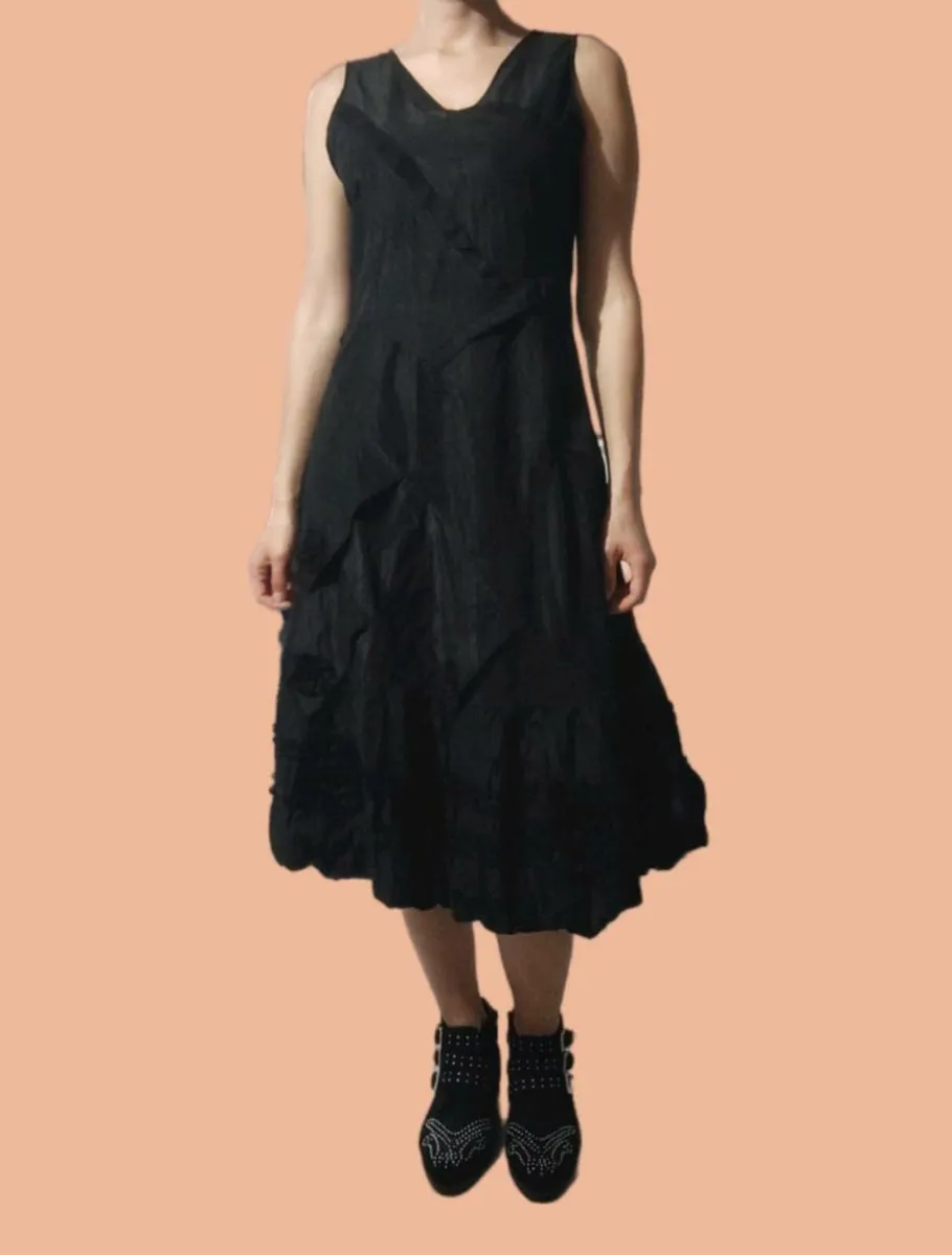 Black patchwork midi dress 7 Sins– unique textured - Image 4