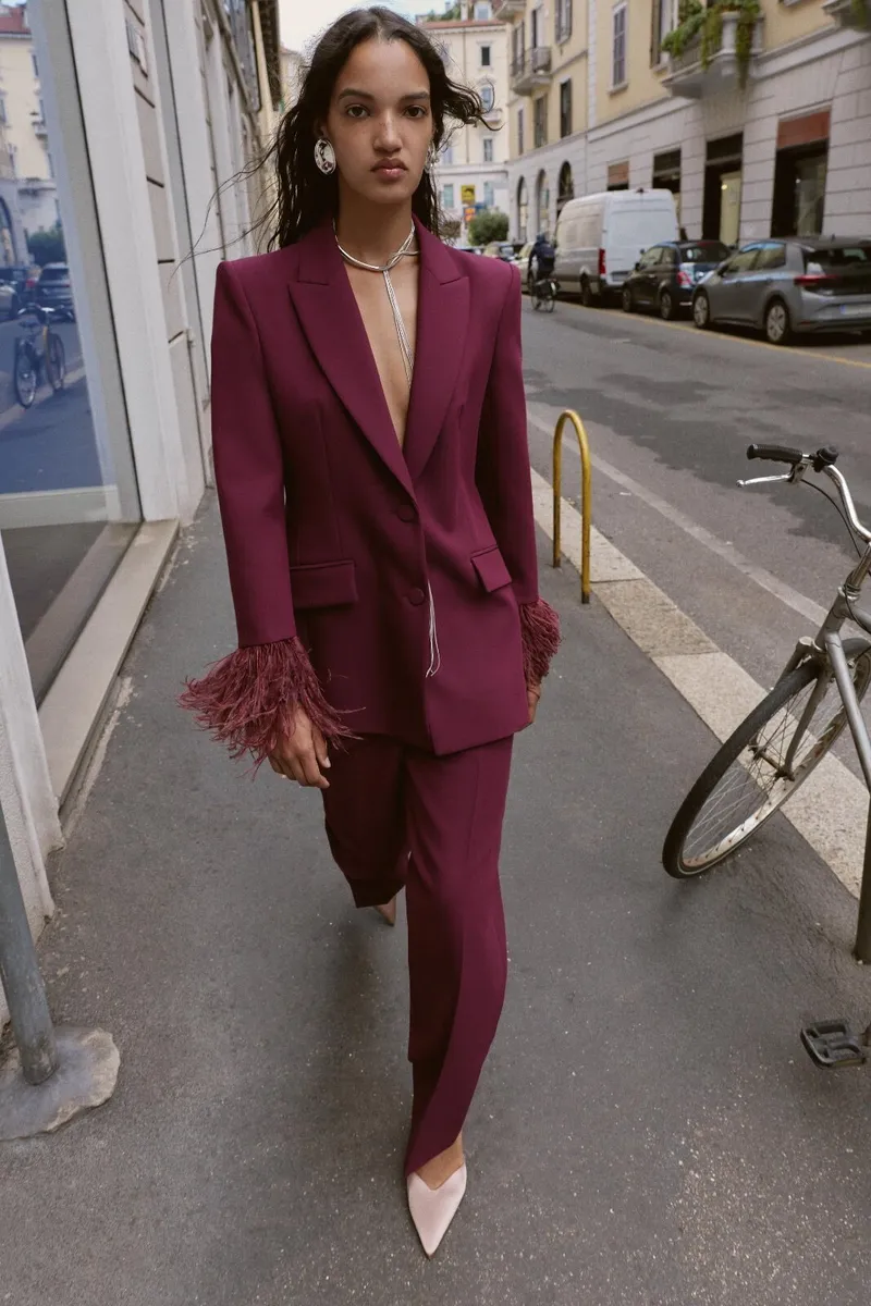 ZARA FEATHER CUFF BLAZER - Image 1