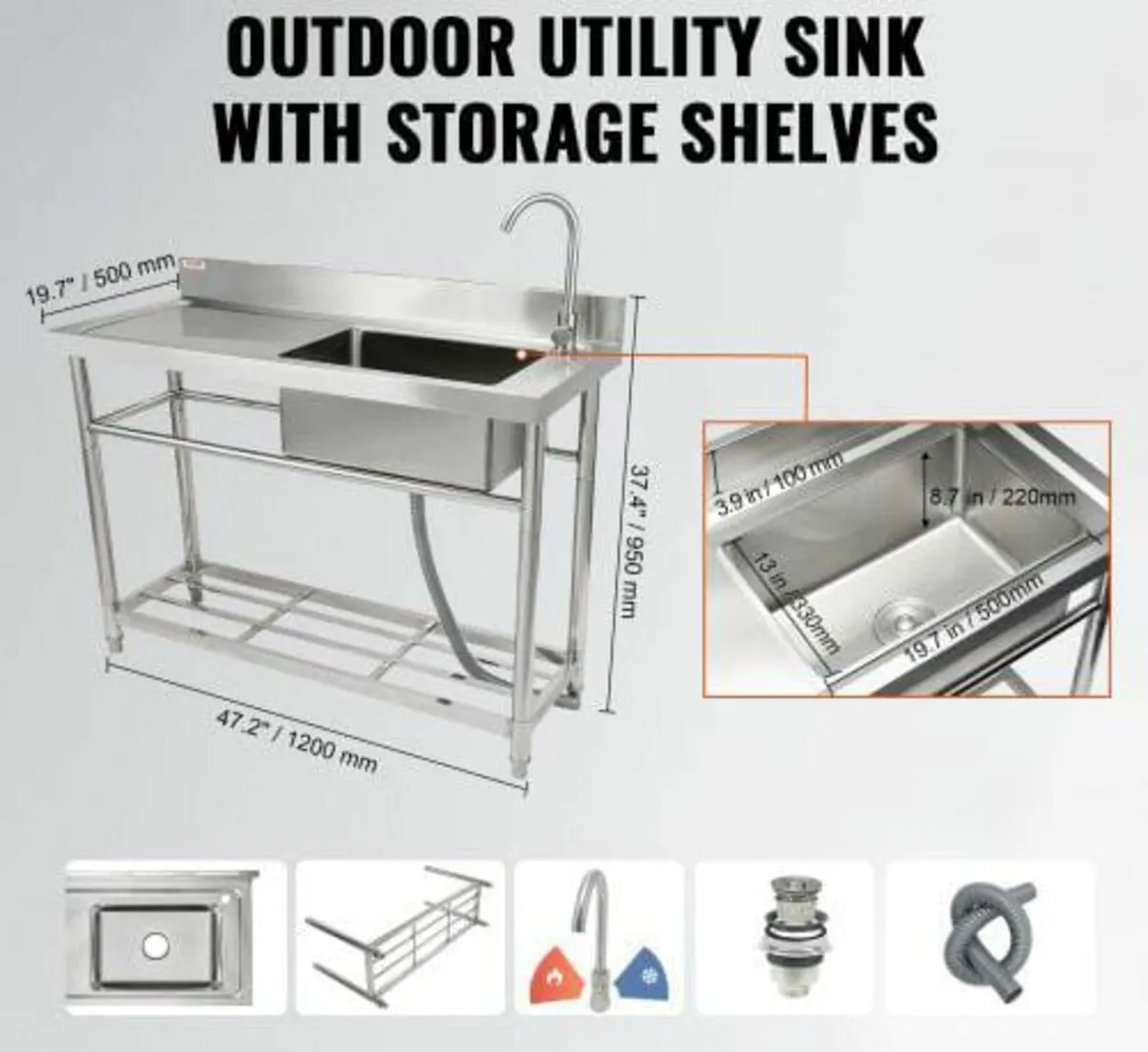 Stainless Steel Utility Sink, 1 Compartment Free S - Image 4