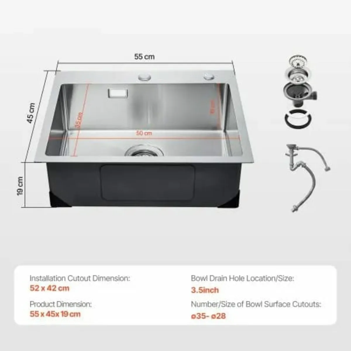 55cm Kitchen Sink Workstation, 304 Stainless Steel - Image 2