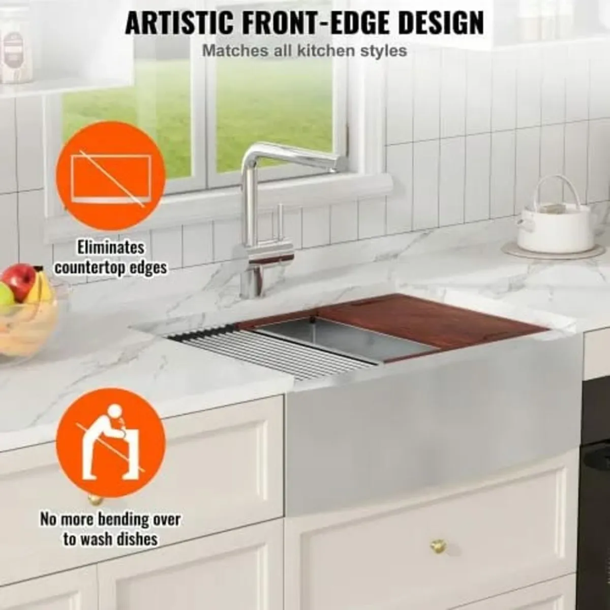 Farmhouse Kitchen Sink, 304 Stainless Steel Drop-I - Image 4