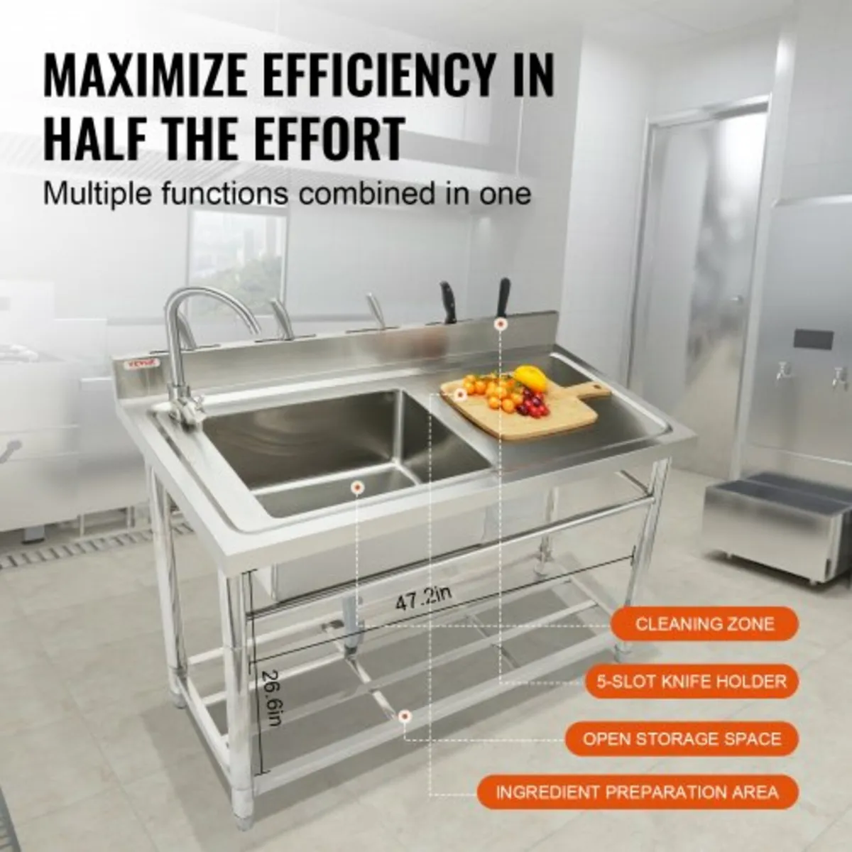 Stainless Steel Utility Sink, Free Standing Single - Image 2