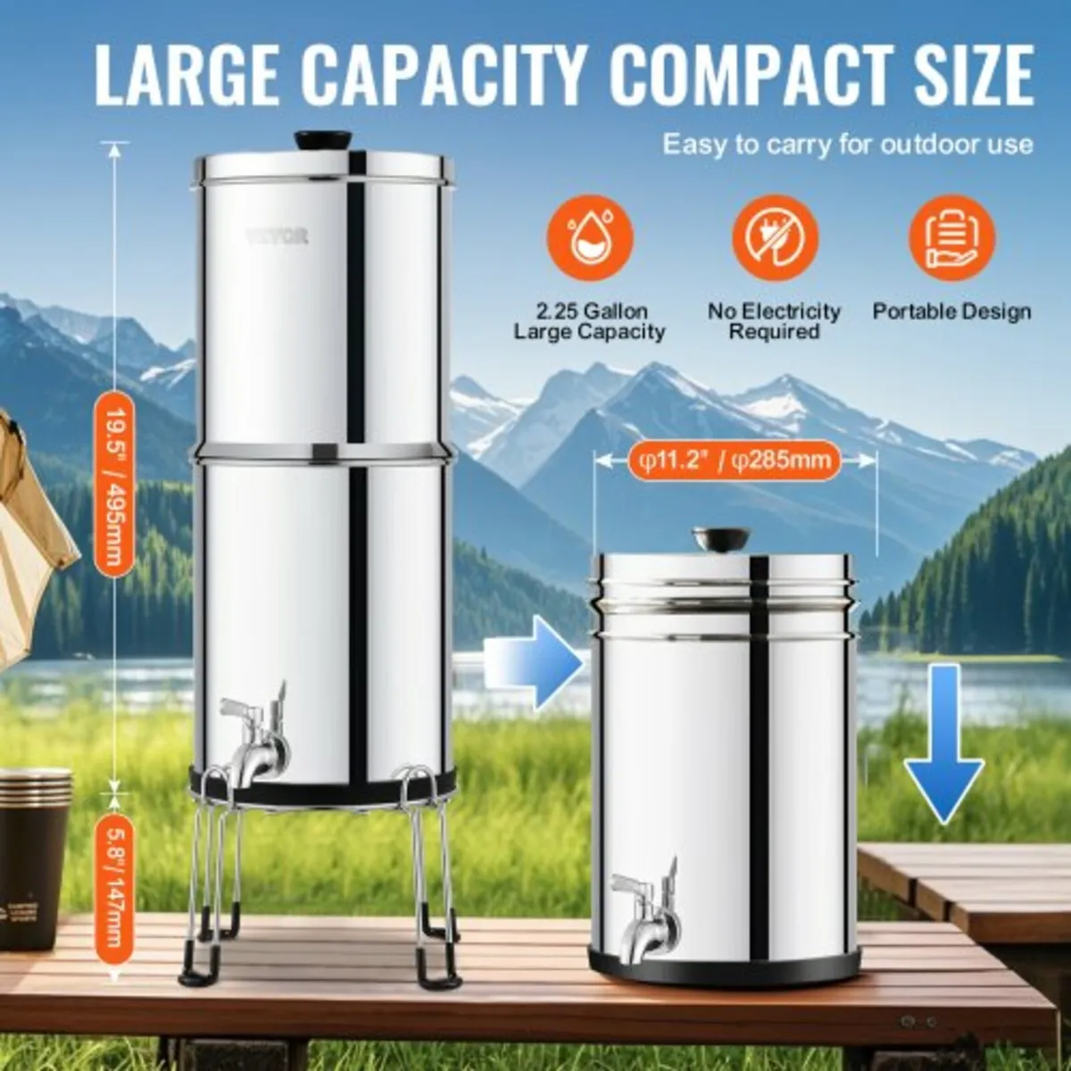 Gravity-fed Water Filter System, 2.25G 304 Stainle - Image 2