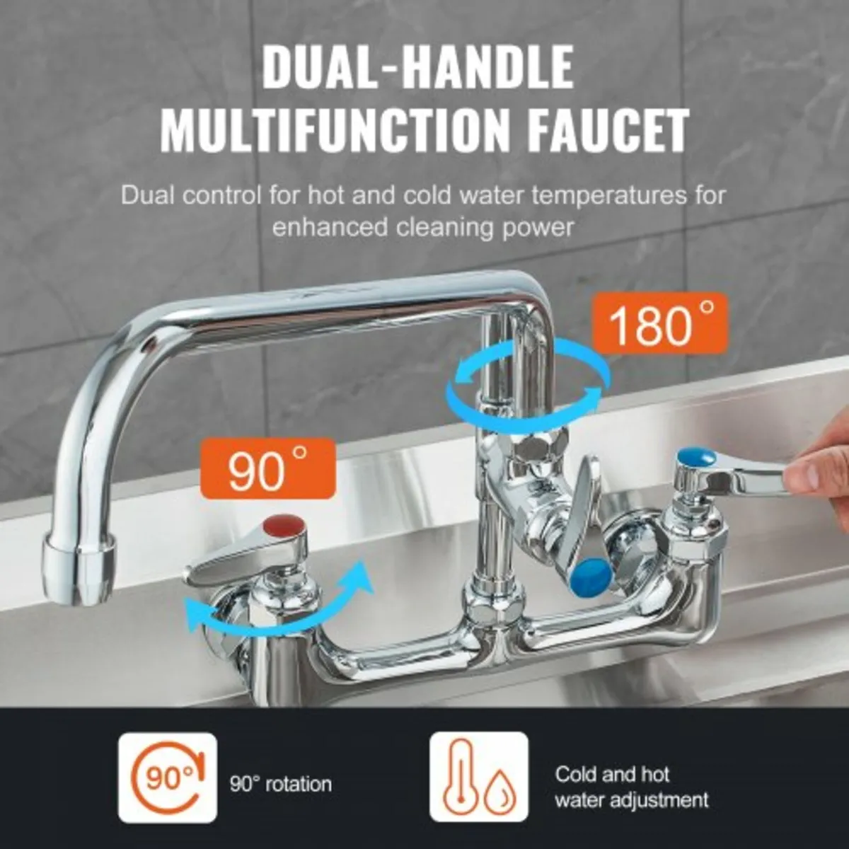 Commercial Faucet with Pre-Rinse Sprayer, 47" Heig - Image 2