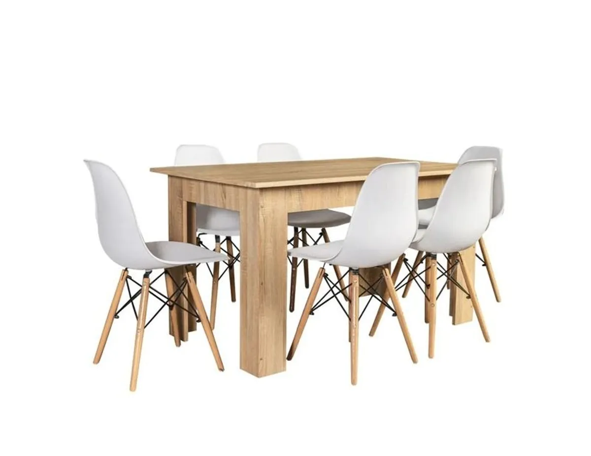 6 Seater Wooden Dining Table Set Nordic Style Oak - Image 4
