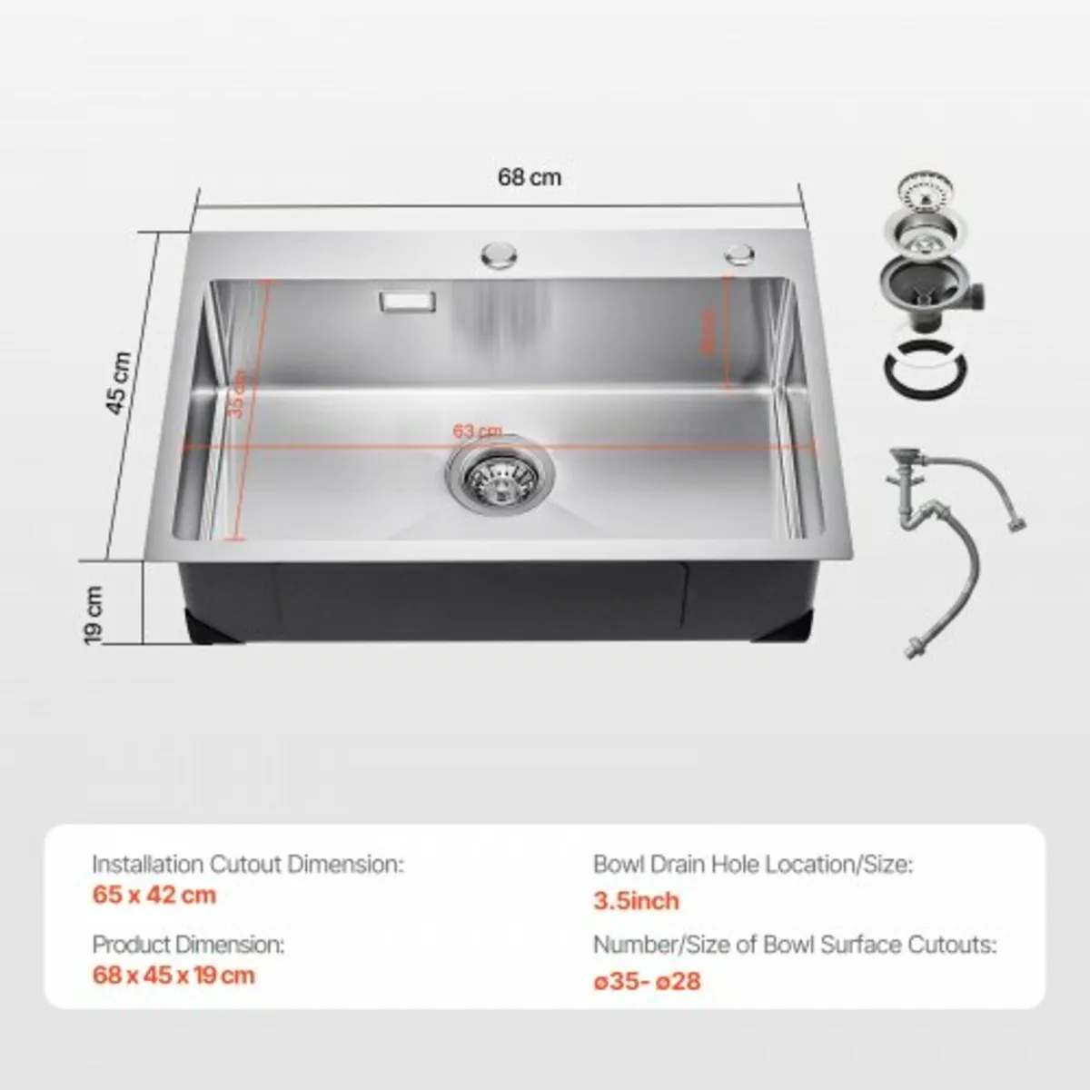 68cm Kitchen Sink Workstation, 304 Stainless Steel - Image 2