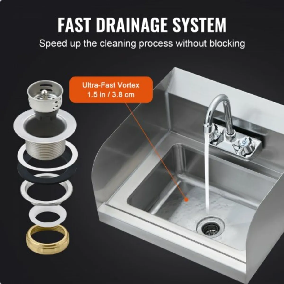 Commercial Hand Sink with Faucet and Side Splash, - Image 3