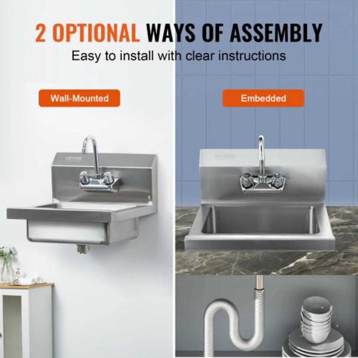 Hand Sink with Faucet, Stainless Steel Sink for Wa - Image 3