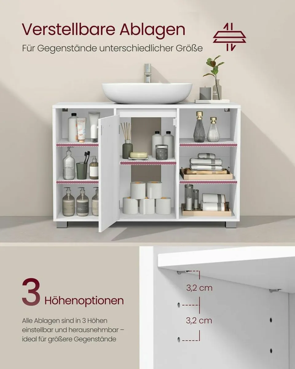 Bathroom Washbasin Cabinet with Adjustable Shelves - Image 2