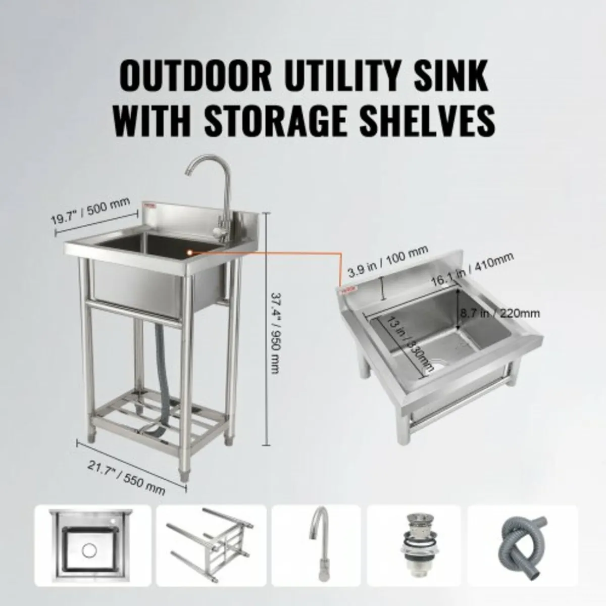 Stainless Steel Utility Sink, 1 Compartment Free S - Image 3