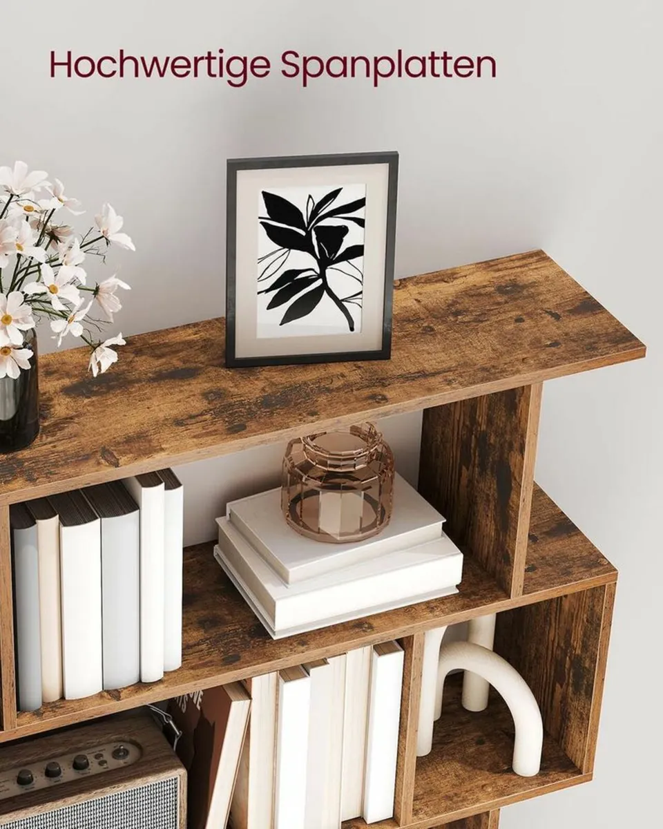 Zigzag 5 Tier Bookcase Vintage Brown or White Styl - Image 4
