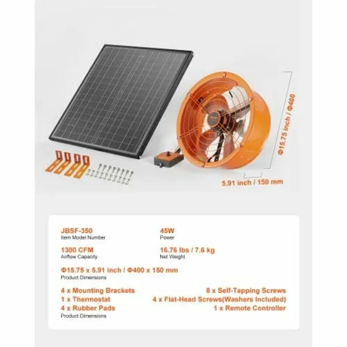 Gable Mount Fan, 14 Inch Solar Power Attic Exhaust - Image 2