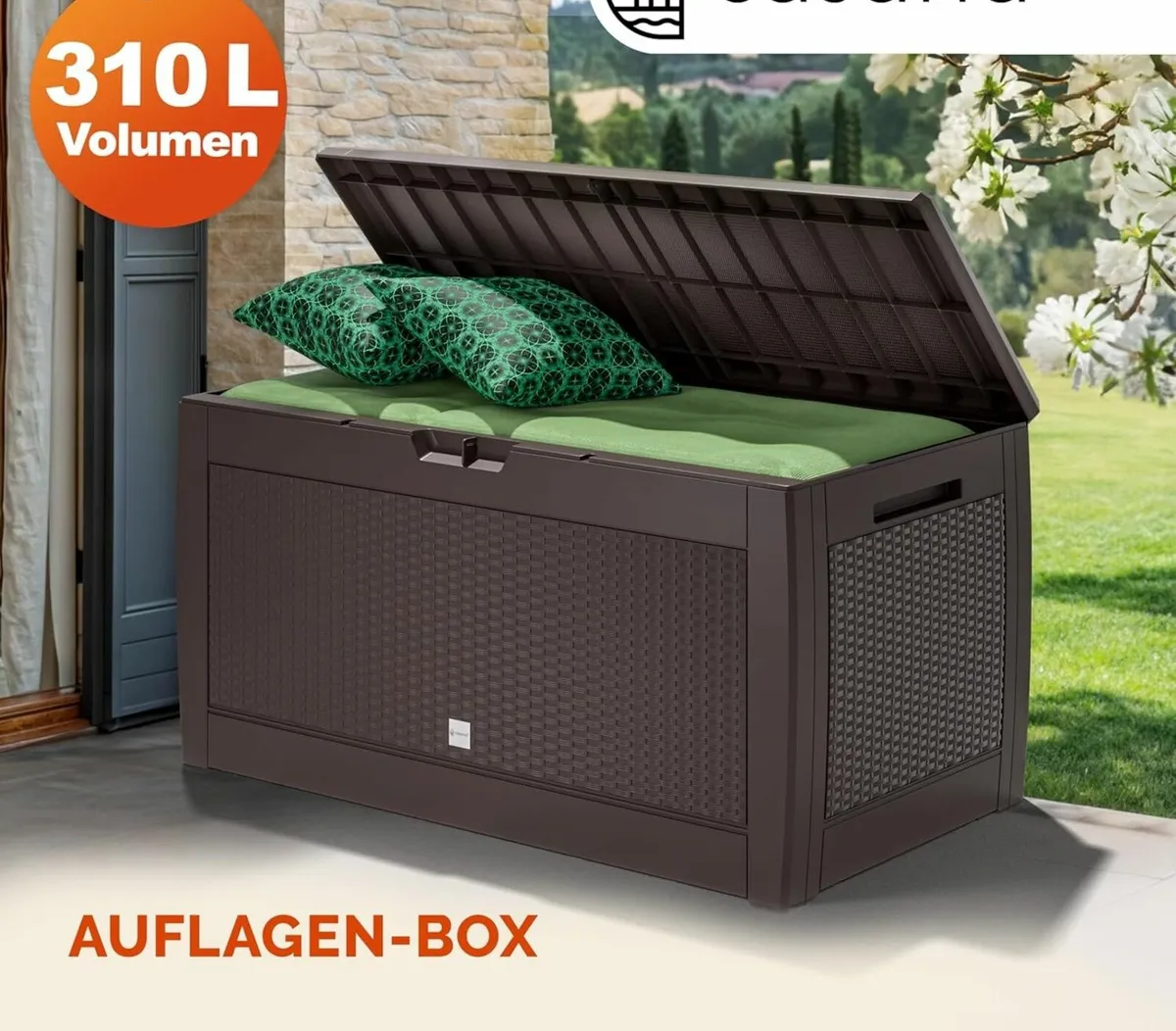 Garden Storage Box Cushions 310L Rattan Look - Image 1