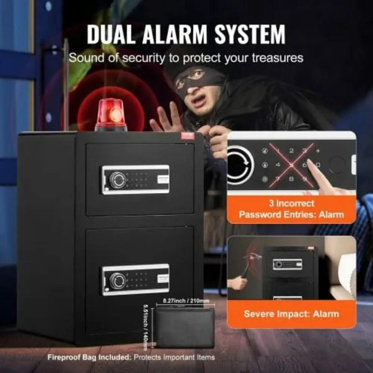 Double Doors 3.5 cu.ft Safe Box with Key Lock & Pa - Image 3
