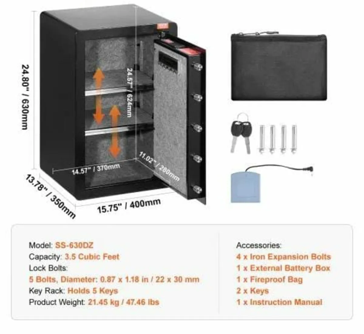 Single Door 3.5 cu.ft Safe Box with Key Lock & Pas - Image 2