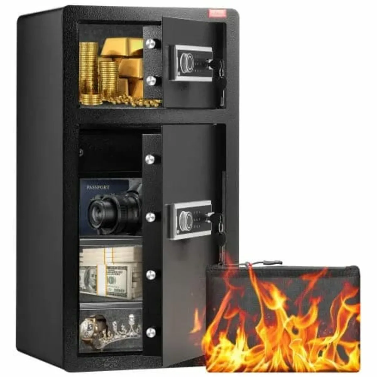 Double Doors 5.5 cu.ft Safe Box with Key Lock & Pa - Image 1