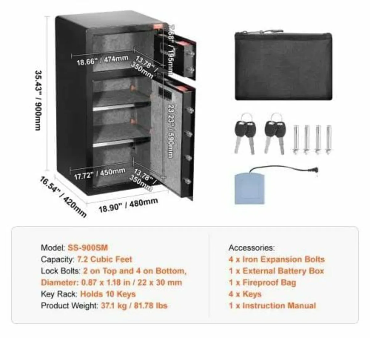 Double Doors 7.2 cu.ft Safe Box with Key Lock & Pa - Image 2