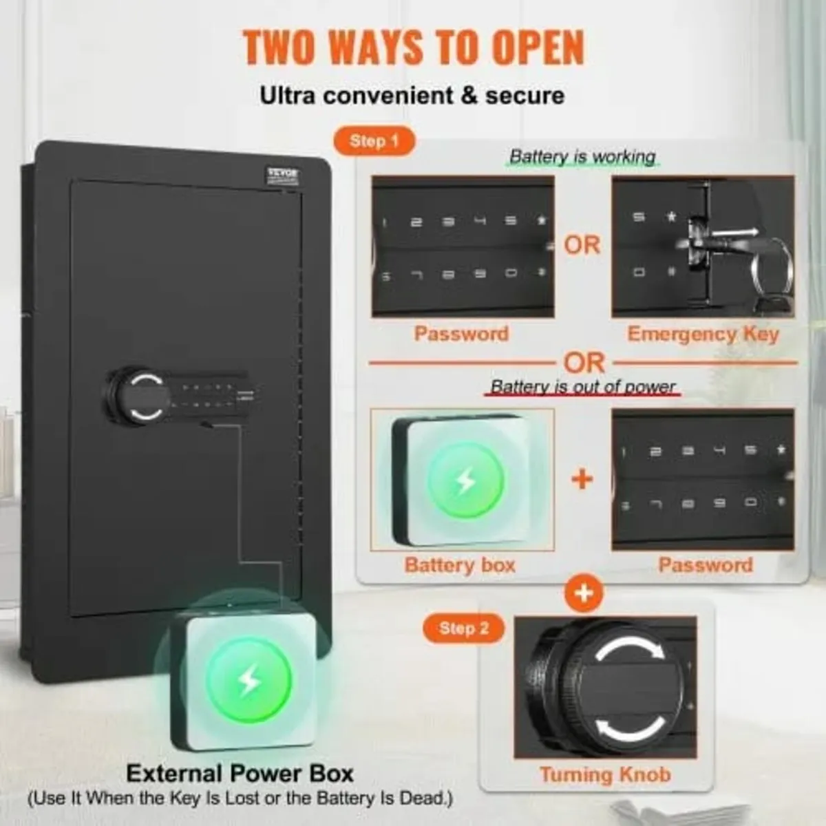 65 cm Tall Wall Safe 3-Tier Hidden Safe with Keypa - Image 2