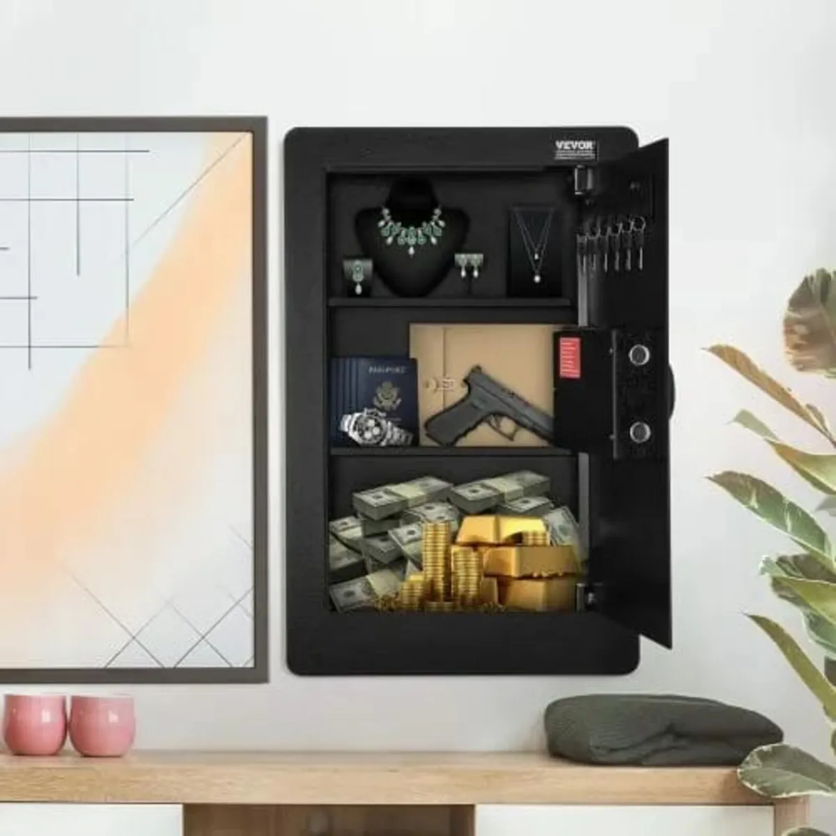 65 cm Tall Wall Safe 3-Tier Hidden Safe with Keypa - Image 4