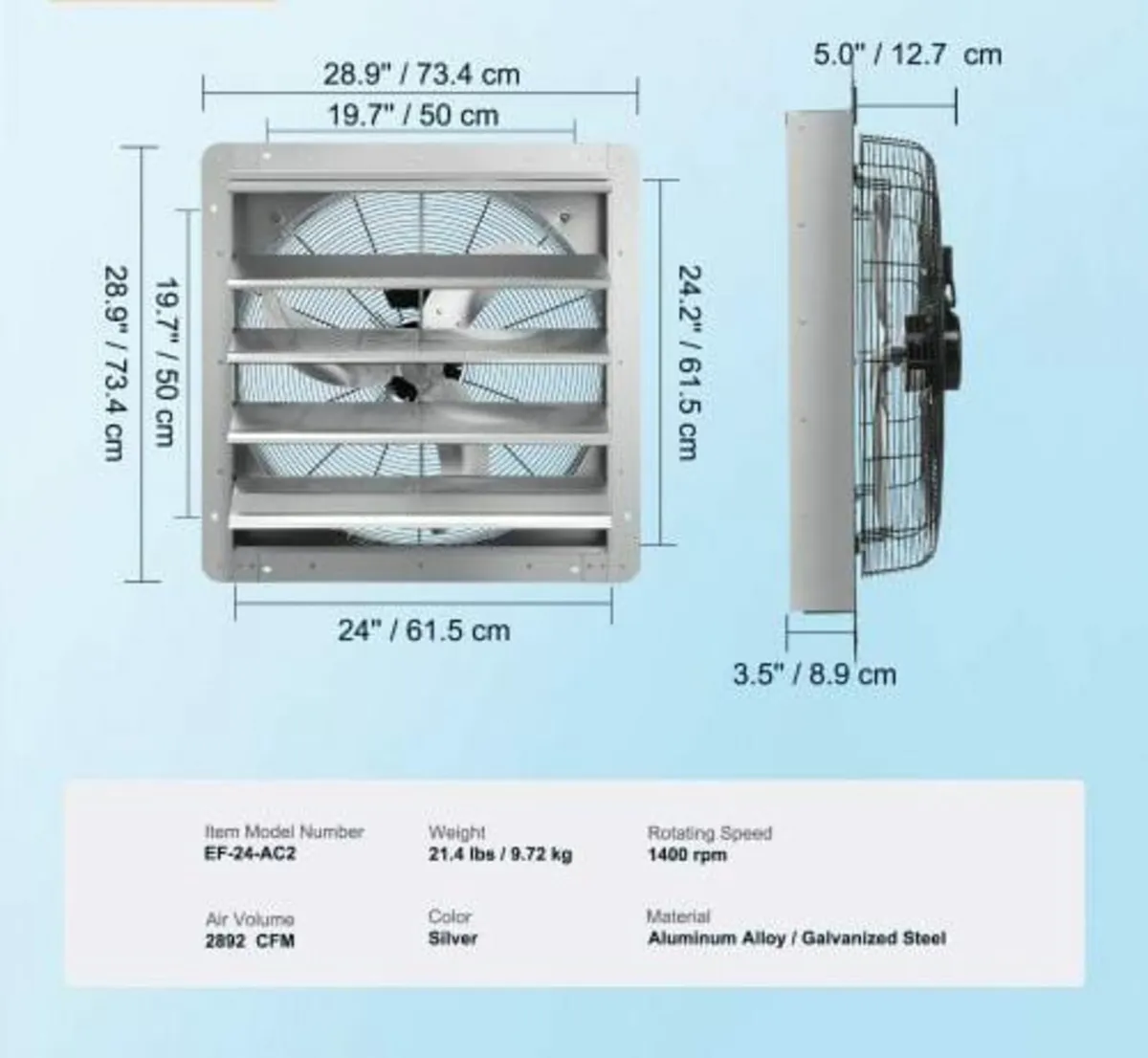 610 mm High-speed 1400RPM 2892 CFM, Aluminum Wall - Image 2