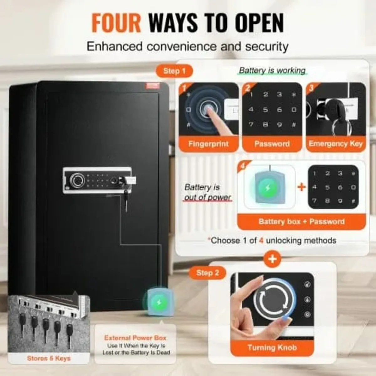 Single Door 4.0 cu.ft Safe Box with Key Lock, Pass - Image 3