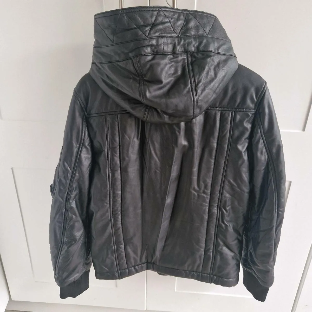 DIESEL Black Hooded Lambskin Leather Jacket - Image 2
