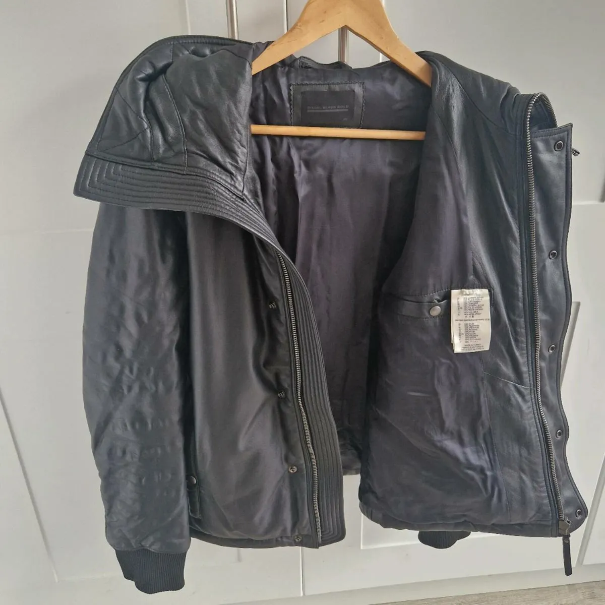 DIESEL Black Hooded Lambskin Leather Jacket - Image 4