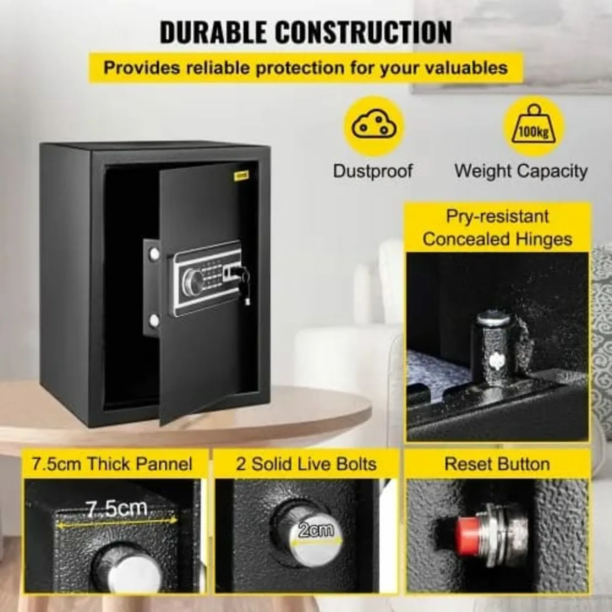 Safe Box, 0.1 m³ Money Safe with Fingerprint Lock - Image 2