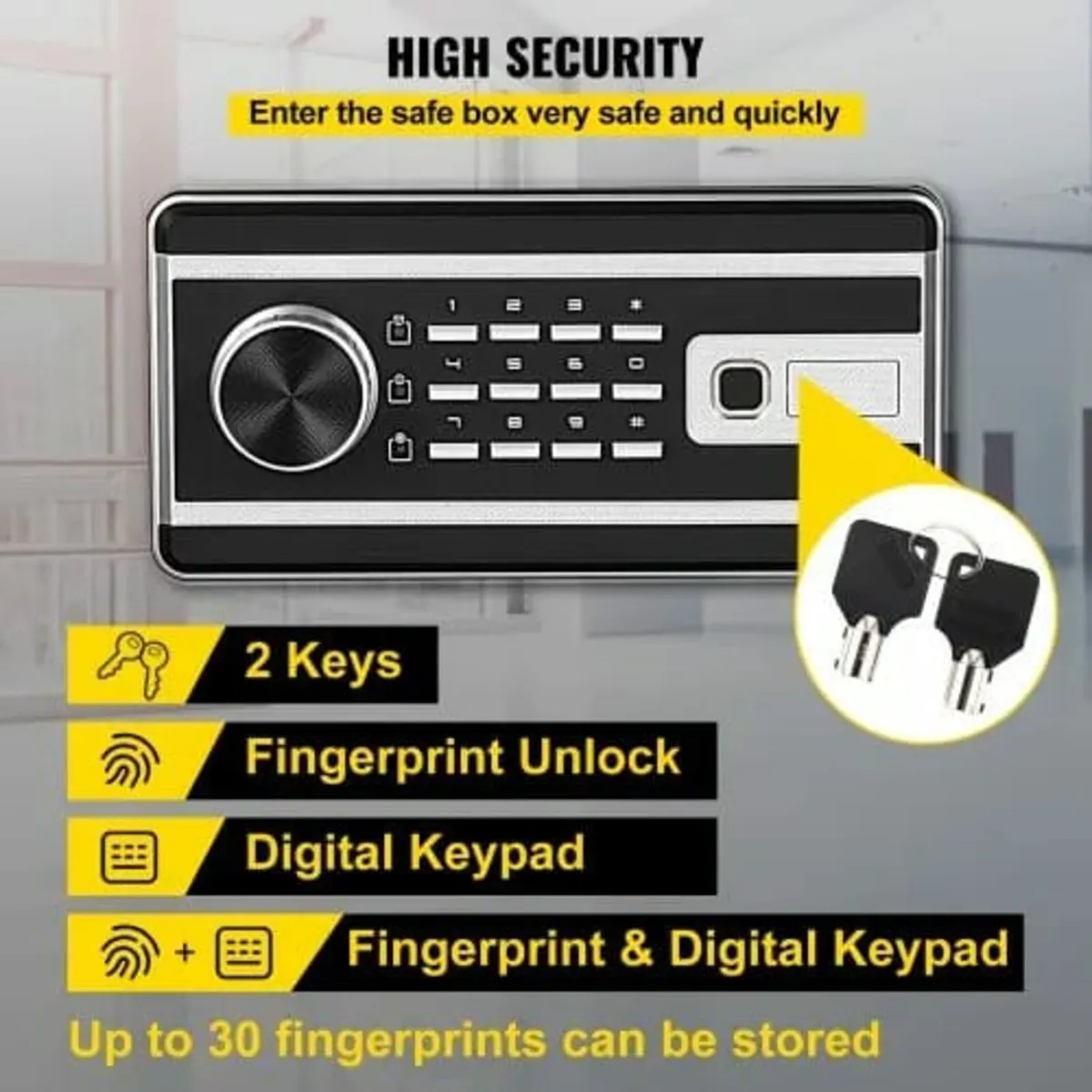 Safe Box, 0.1 m³ Money Safe with Fingerprint Lock - Image 3