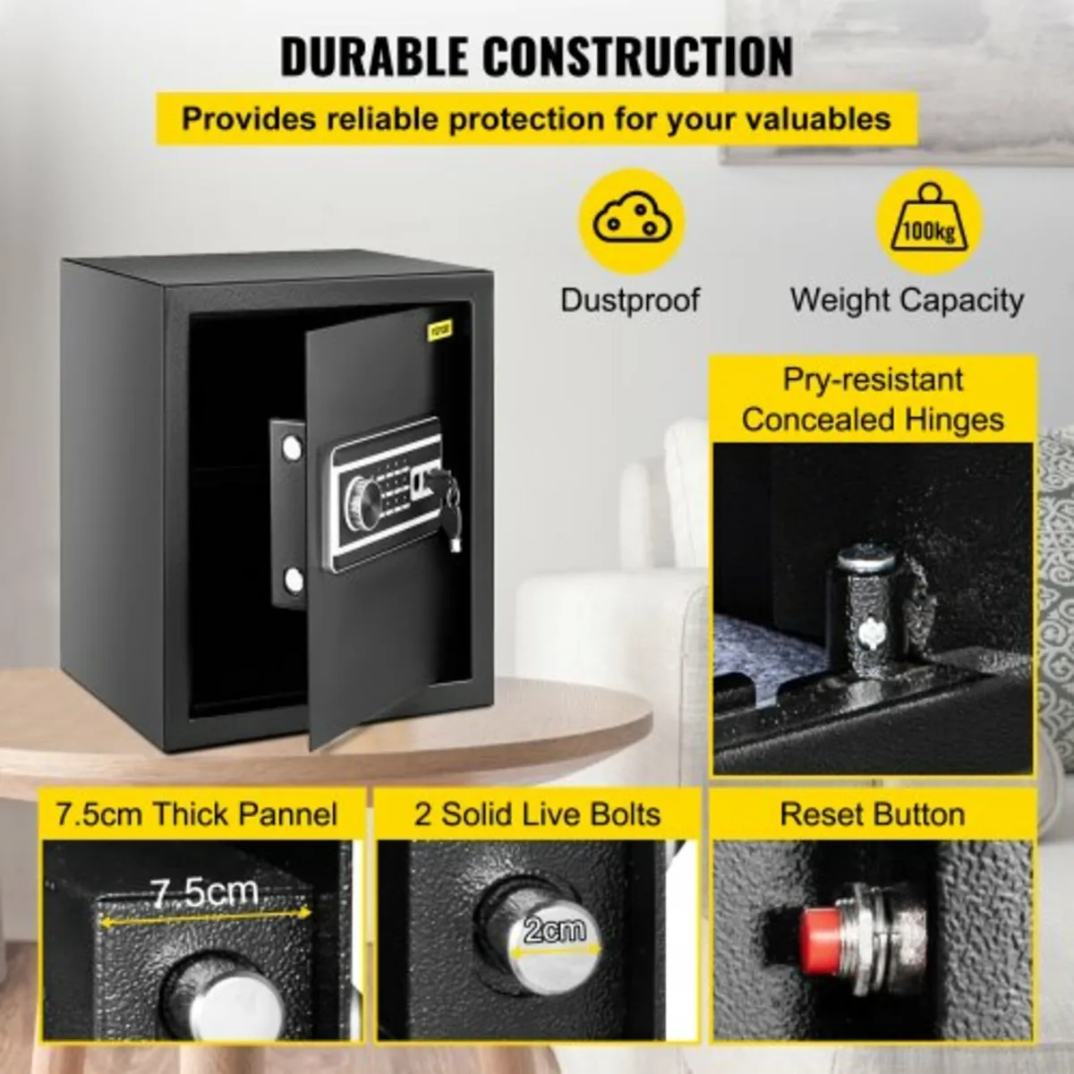 Safe Box, 0.048 m³ Money Safe with Fingerprint Loc - Image 2
