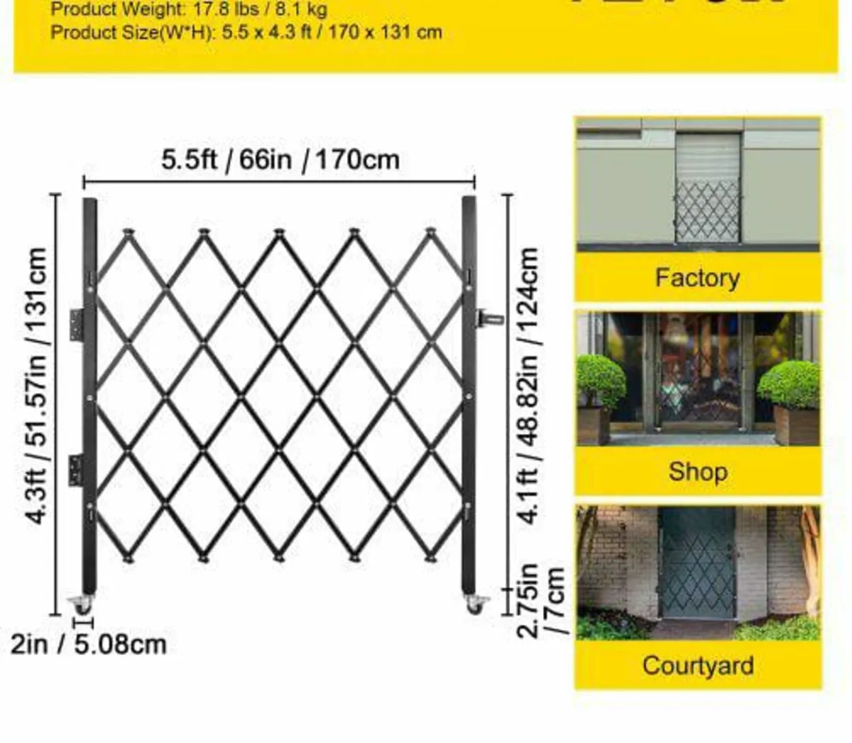 Single Folding Security Gate, 170 × 124 cm(W × H)F - Image 2