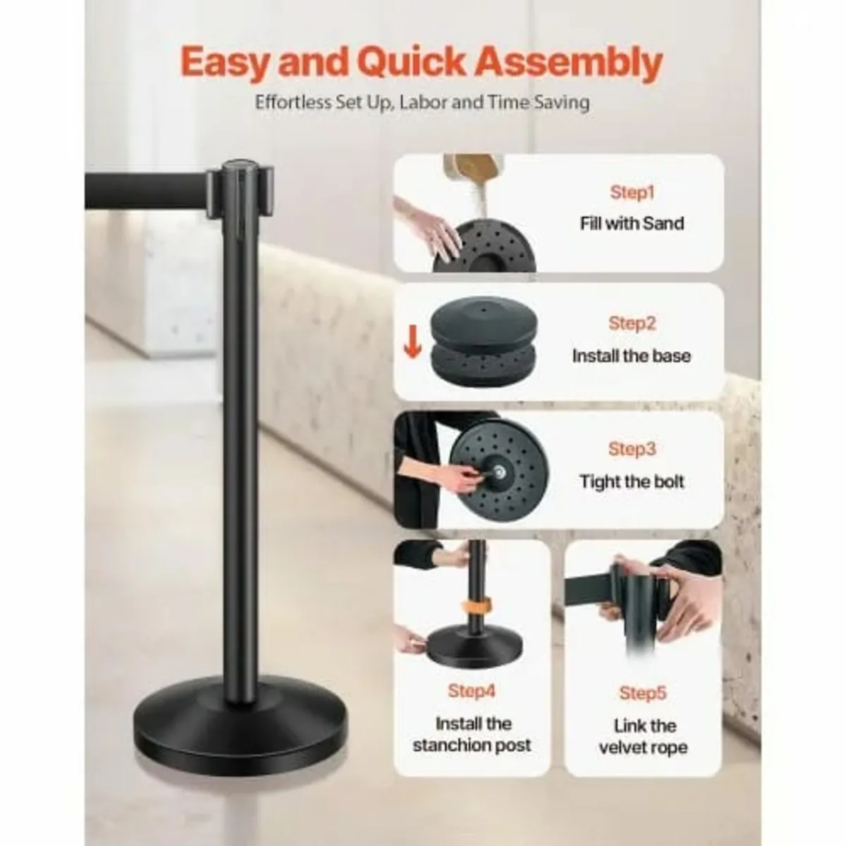 Stanchion Post, 4 Pcs Crowd Control Barrier with 4 - Image 3