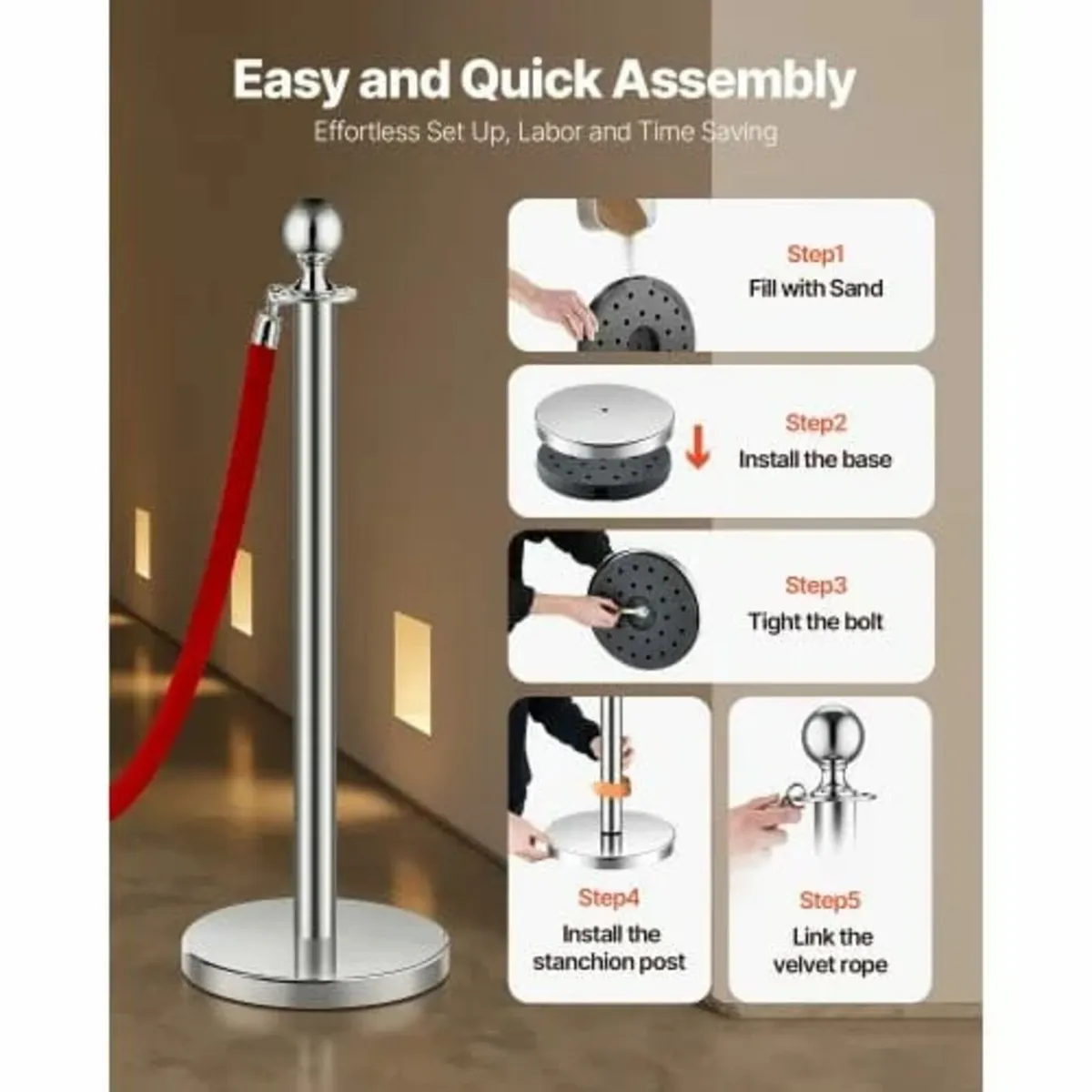 Stanchion Post, 4 Pcs Crowd Control Barrier Set wi - Image 4