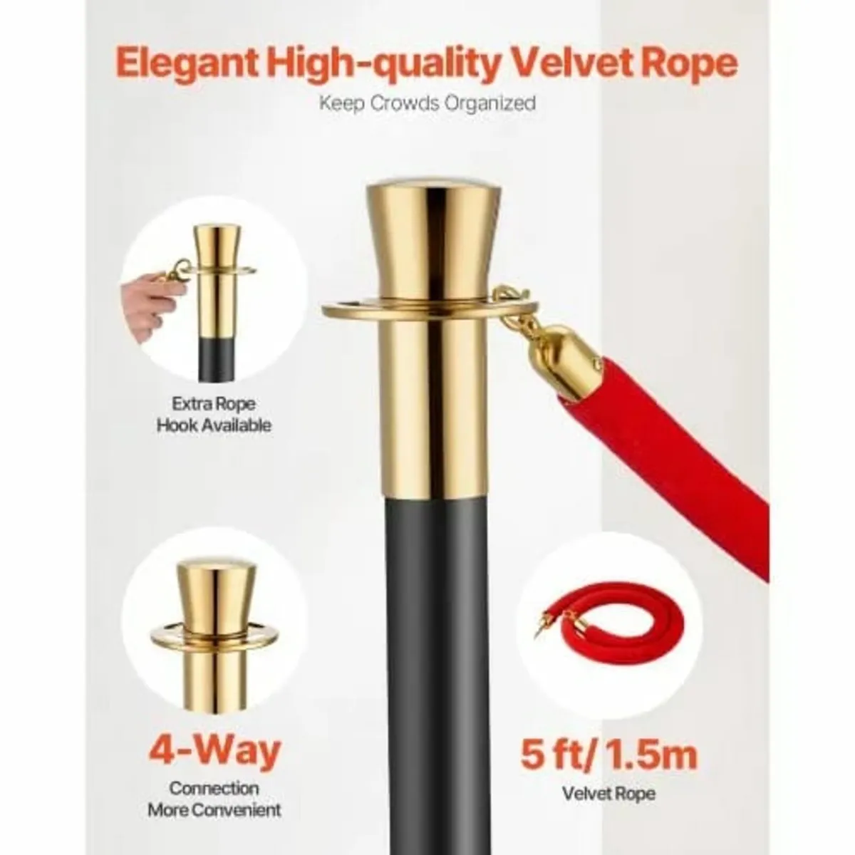 Stanchion Post, 6 Pcs Crowd Control Barrier with 4 - Image 2