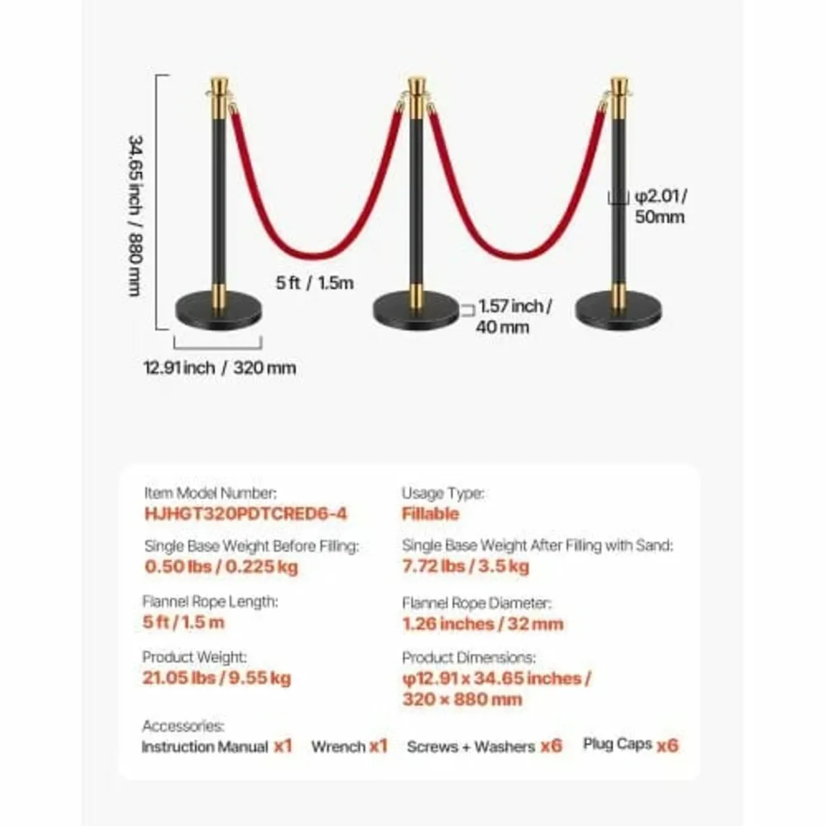 Stanchion Post, 6 Pcs Crowd Control Barrier with 4 - Image 3