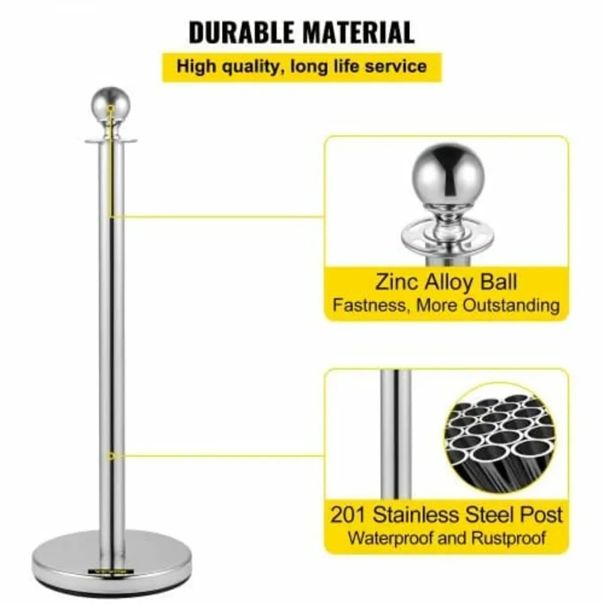 4 Pack Retractable Silver Round Top Stanchion Post - Image 2