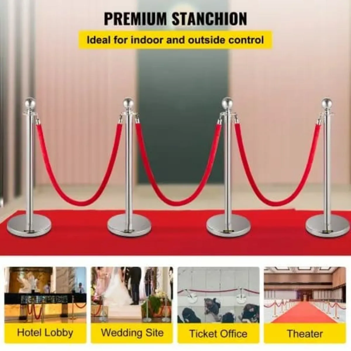 4 Pack Retractable Silver Round Top Stanchion Post - Image 3