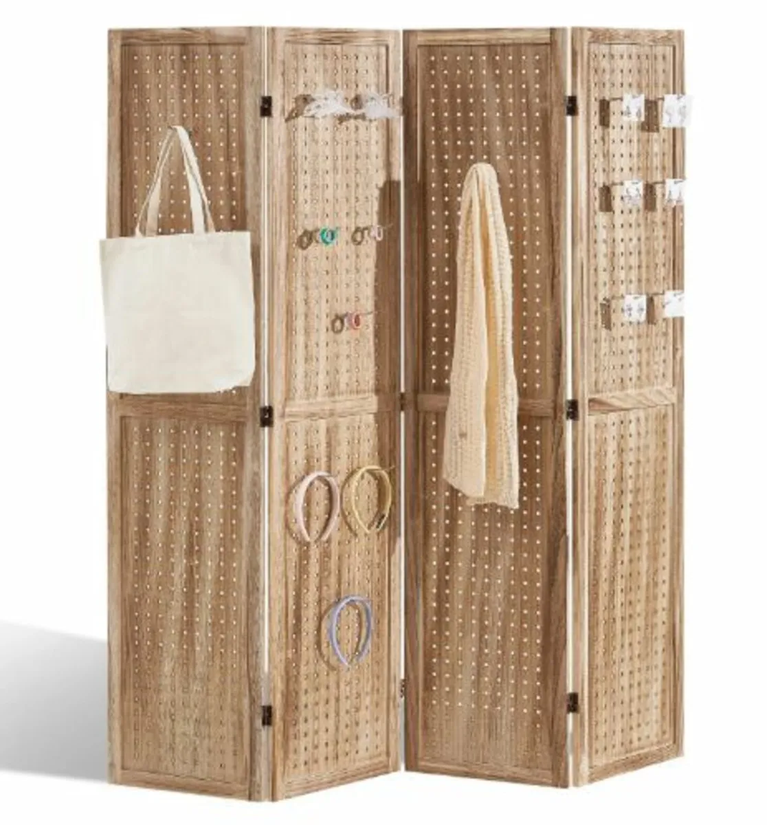 Wood Room Divider, 4 Panel Wood Folding Privacy - Image 1