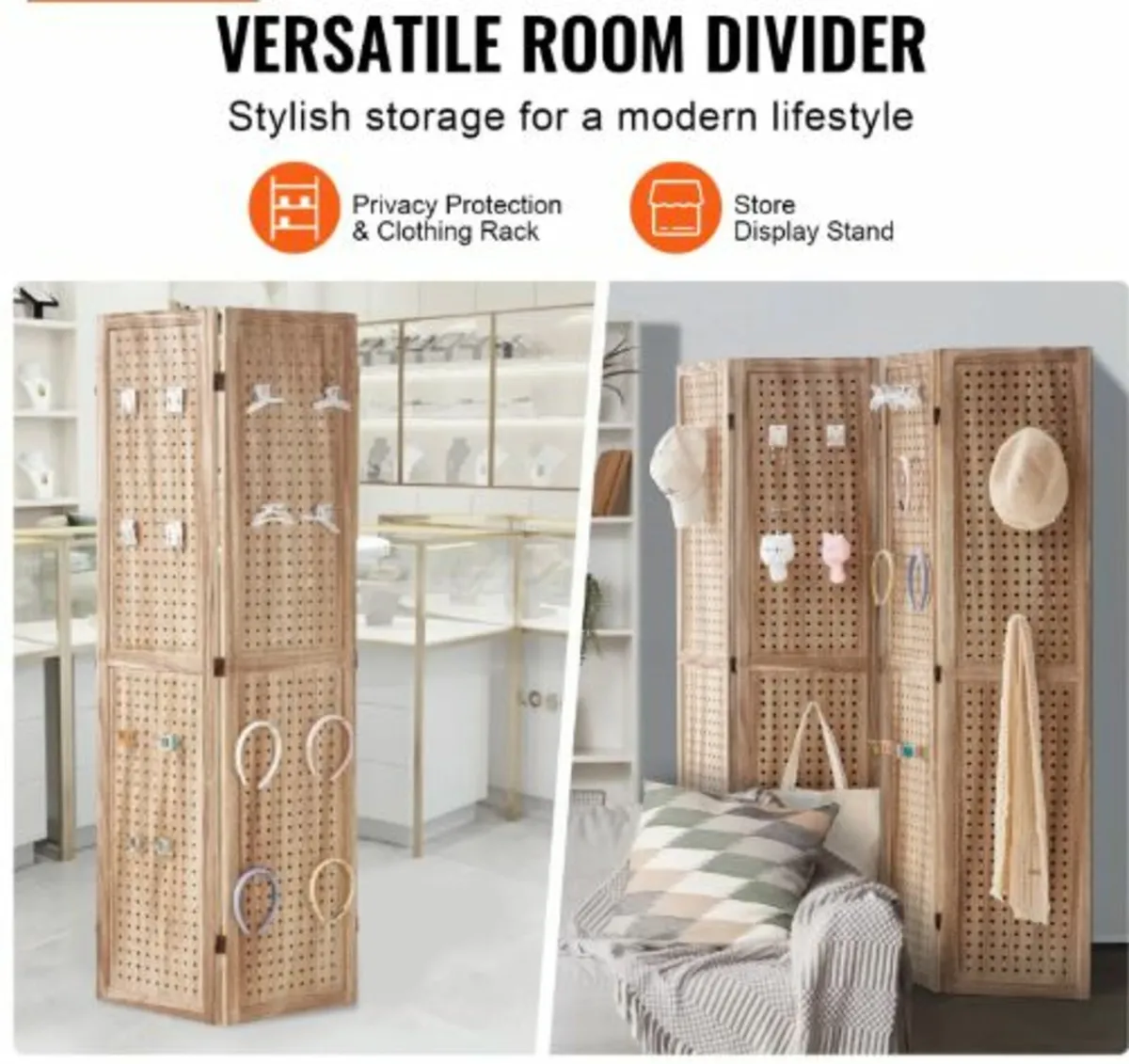 Wood Room Divider, 4 Panel Wood Folding Privacy - Image 2