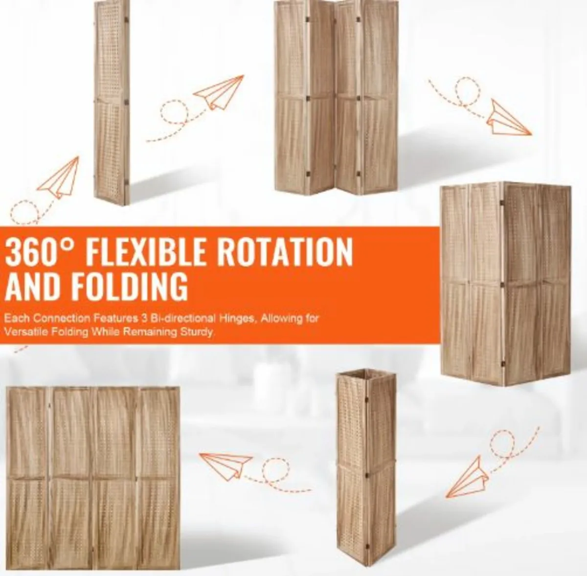 Wood Room Divider, 4 Panel Wood Folding Privacy - Image 3
