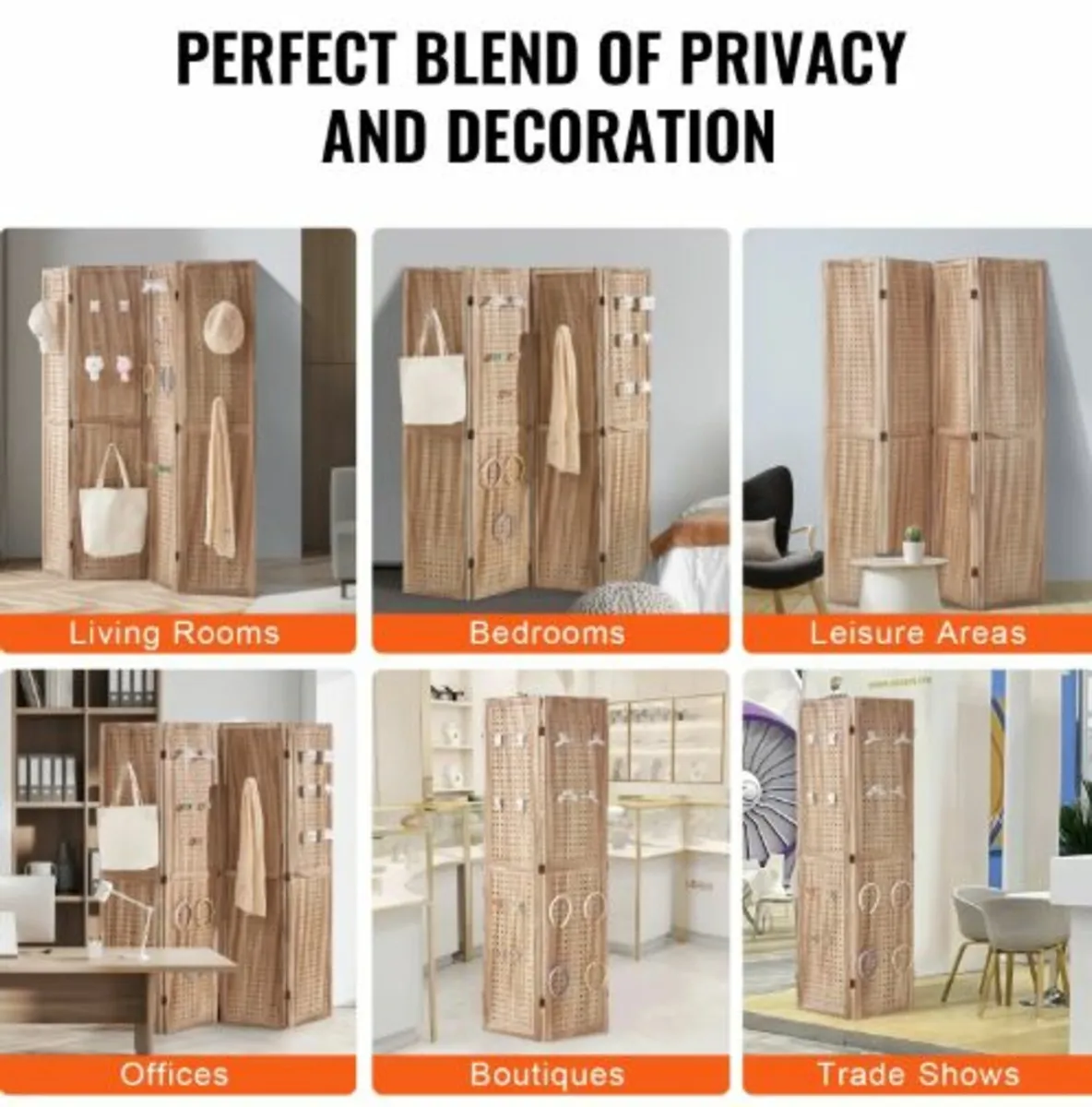 Wood Room Divider, 4 Panel Wood Folding Privacy - Image 4