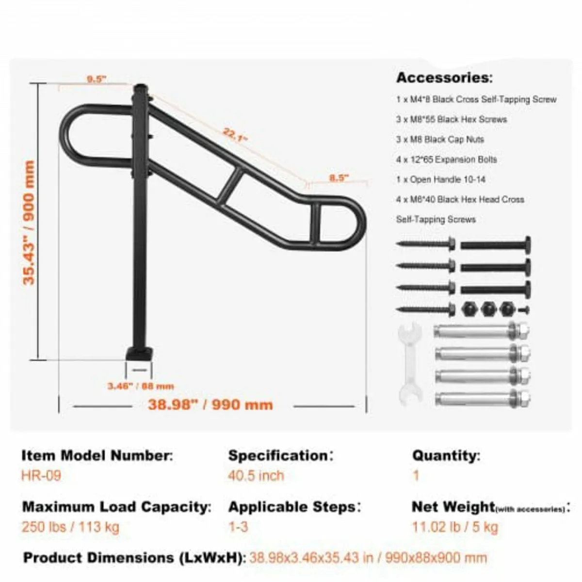 Single Post Handrail for Outdoor 1-3 Step 102.9 cm - Image 2