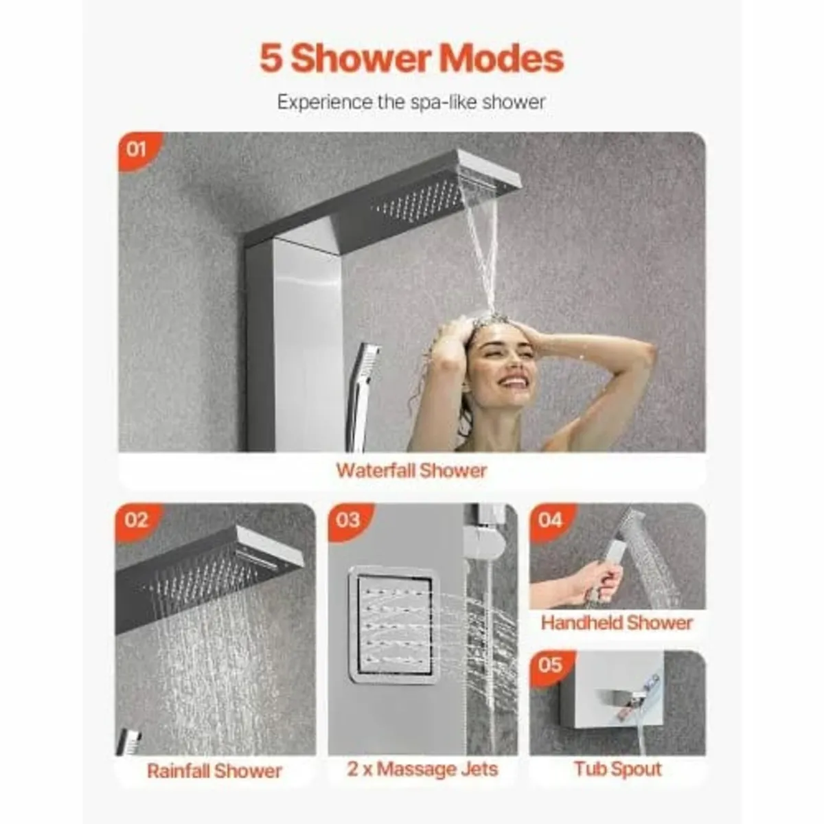 Tower System with Rainfall Waterfall Shower Head, - Image 2