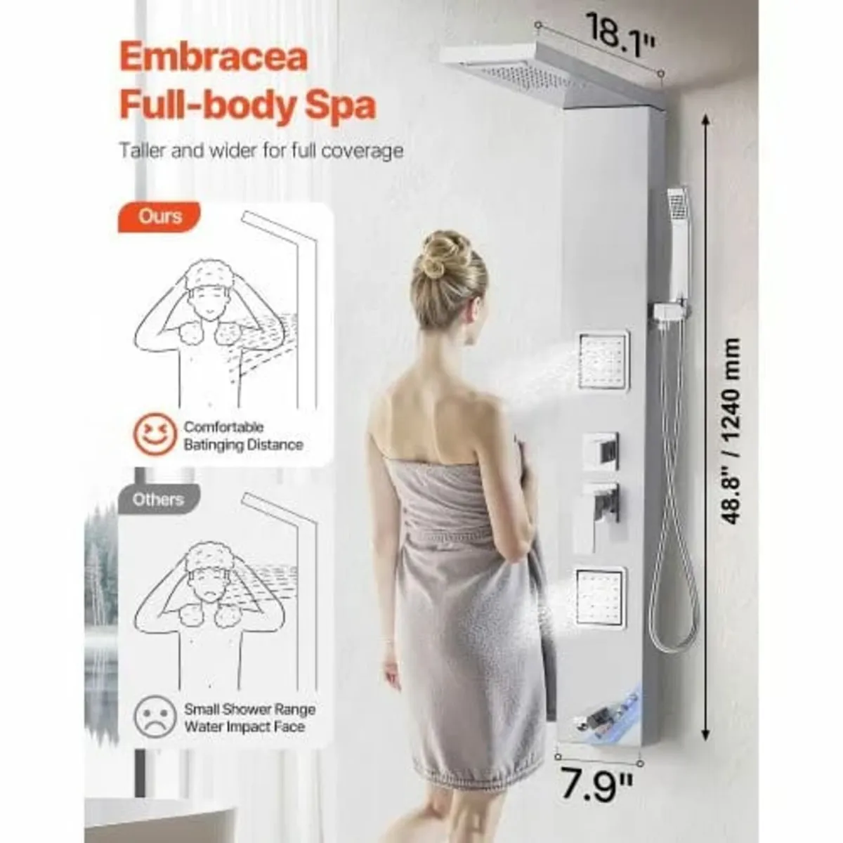 Tower System with Rainfall Waterfall Shower Head, - Image 3